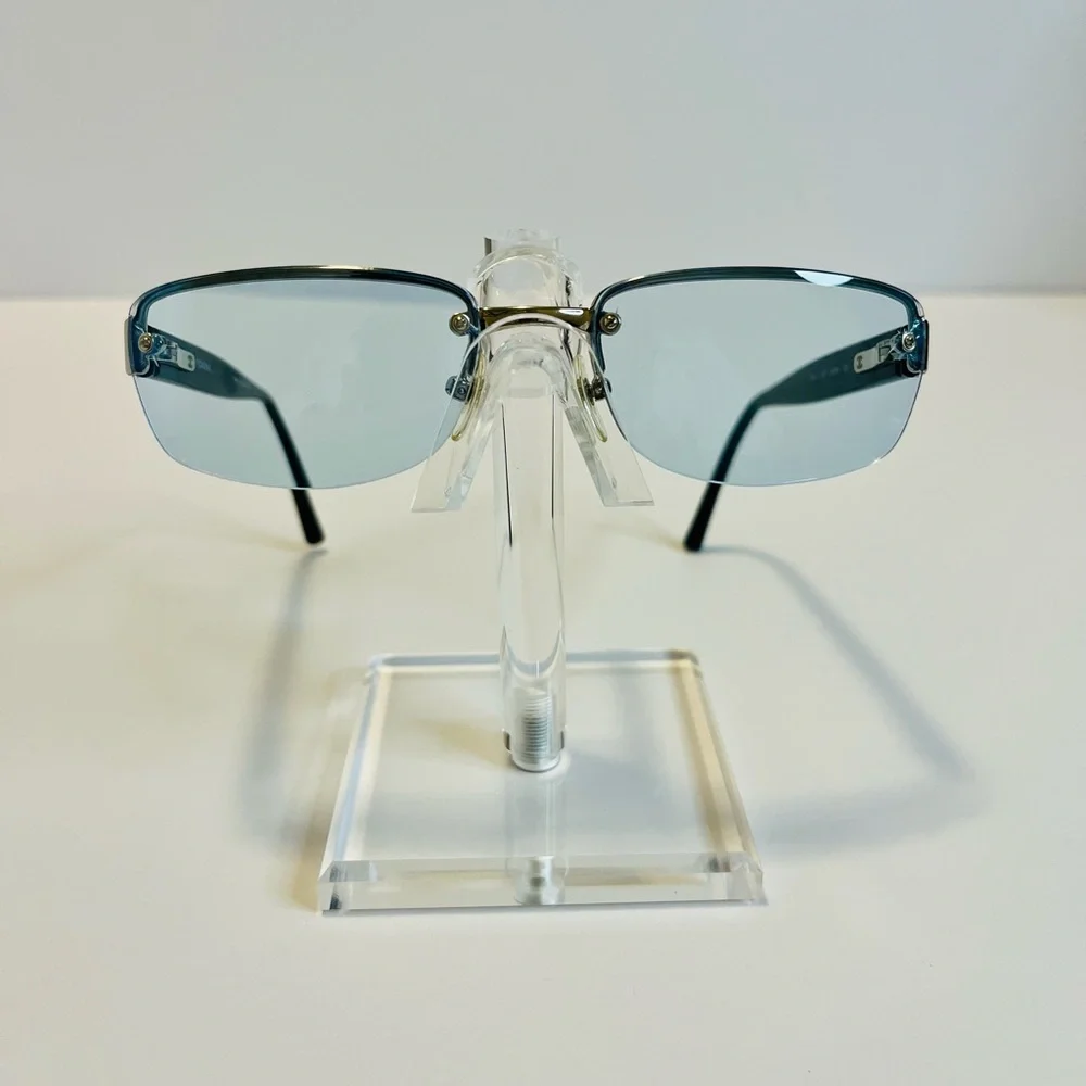 CHANEL 9221 Rimless Eyeglasses Frame Blue Lens Black Gold CC Unisex Made Italy - Picture 3 of 16